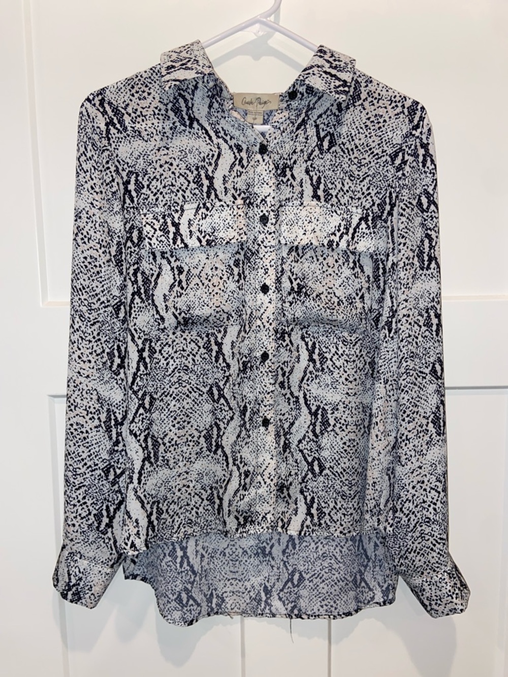 S Charlie Paige Long Sleeve Effortless Button Down Animal Print Blouse